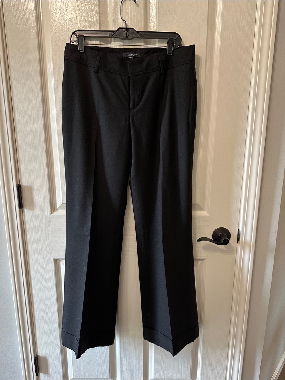 Banana Republic Wool Black Wide-Leg Dress Pants with Cuffed Hem in